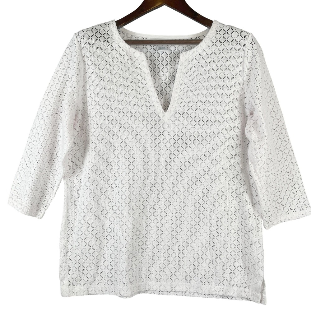 White Crochet Lace Swim Cover Up Tunic Boho Beach Resort Slit Sides XL NWOT